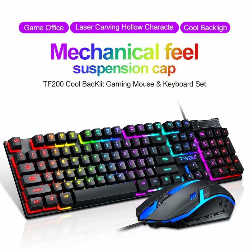 Color : A Wired Lighting Mouse Set USB and Mouse Rainbow Pause Backlight Mouse Keyboards